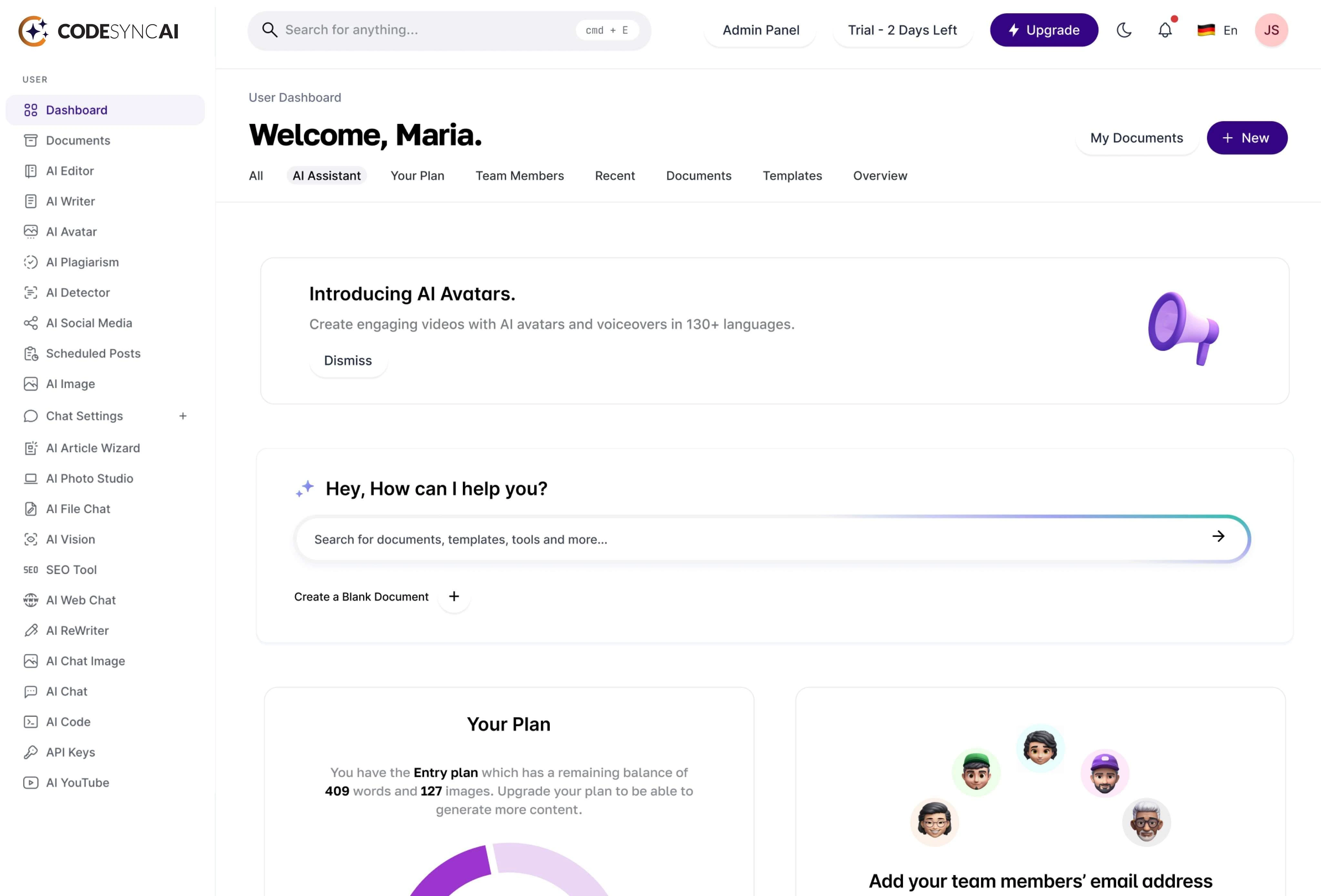 Image of CodesyncAI dashboard